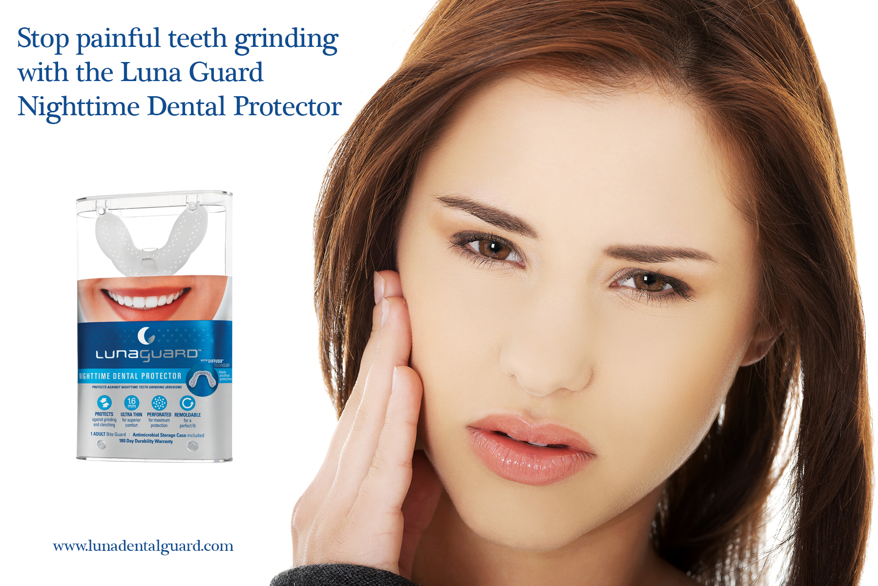 Lunaguard nighttime dental guard used to stop pain from teeth grinding